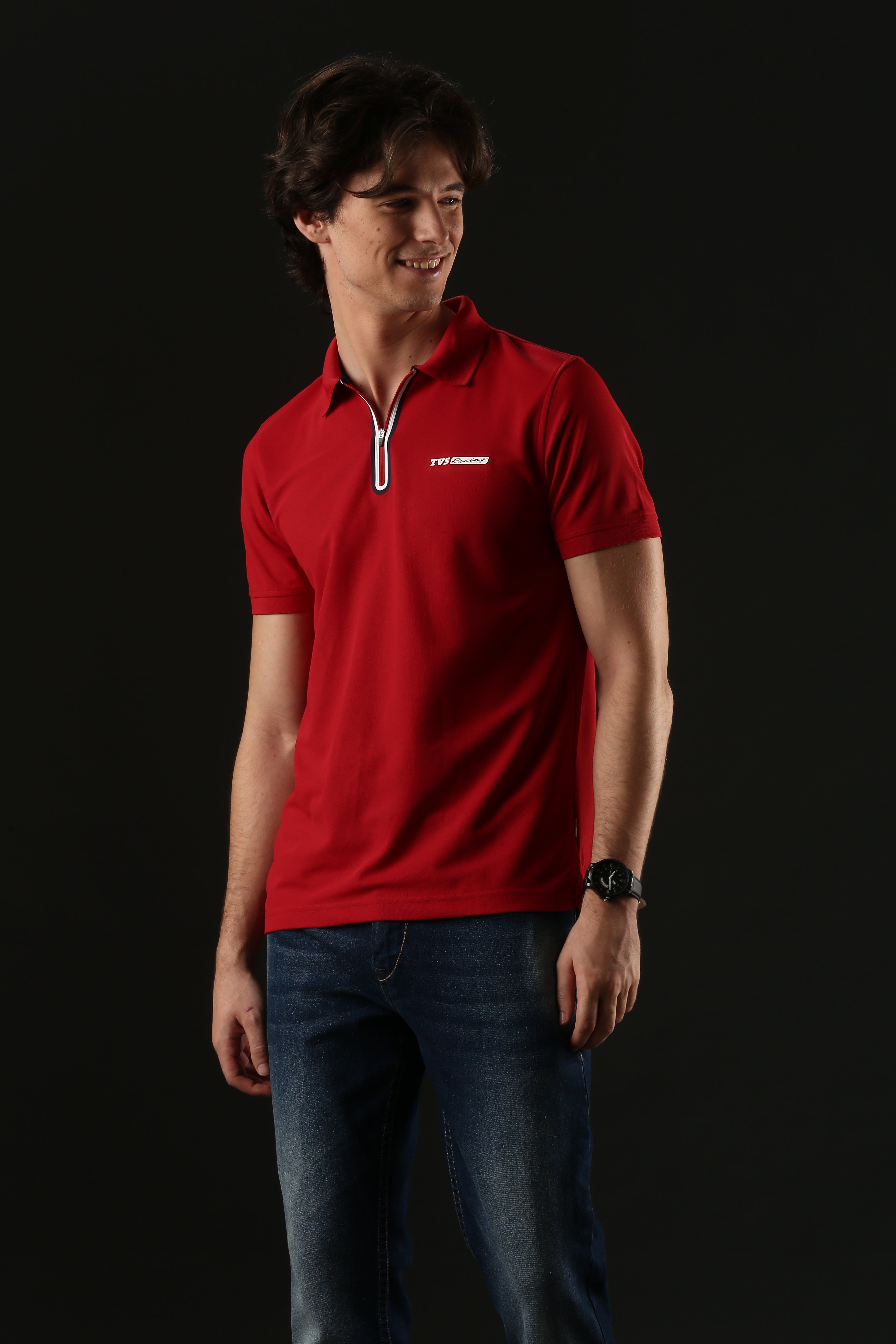 TVS Originals Racing Men’s Polo T-Shirt | 100% Polyester | Quick-Dry | Antimicrobial Finish | Zipper Placket | Reflective Branding | Lightweight Activewear | 200 GSM | Regular Fit
